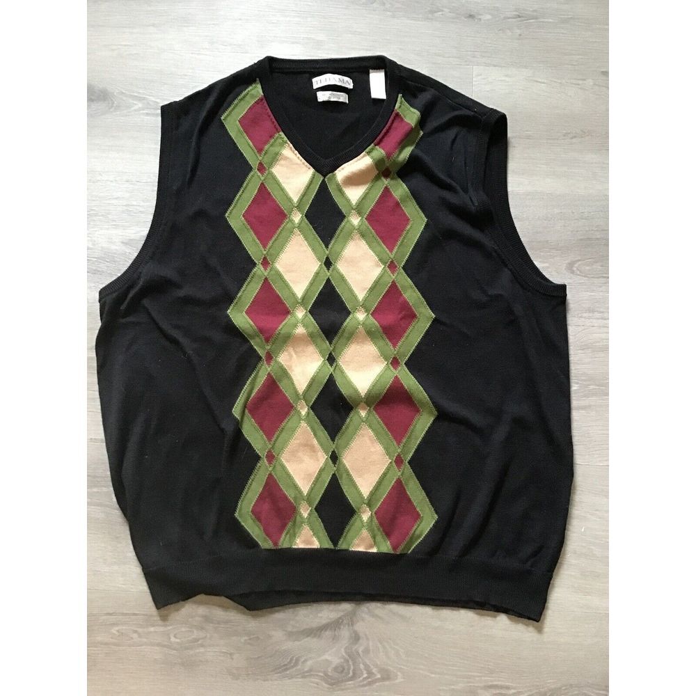 Tehama Sweater Pima Cotton Men's XL Argyle Multi‎ Color  V-Neck Vest